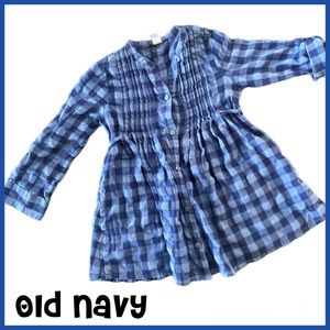 OLD NAVY Girls Buttoned Seersucker Cotton Blend Blue Checkered Plaid Dress XS